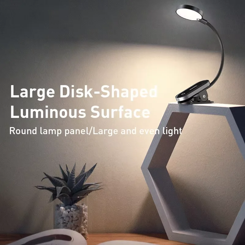 Baseus Portable Desk Lamp LED Mini Clip USB Rechargeable Table Lamp Stepless Dimming for Laptop Reading Bedside Soft Night Light