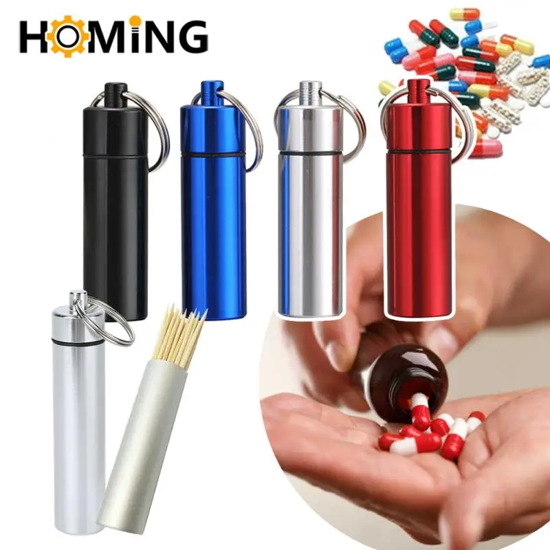 Waterproof Pill Box Aluminum Alloy Portable Cases Capsule Container Bottle Holder Outdoor Pill Case Keychain Shaped