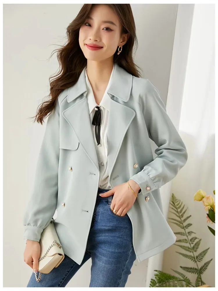 Insozkdg High-end Windbreaker Coat High-end Spring Autumn Double-breasted Suit Casual Coat Office Lady Double-breasted Top Women