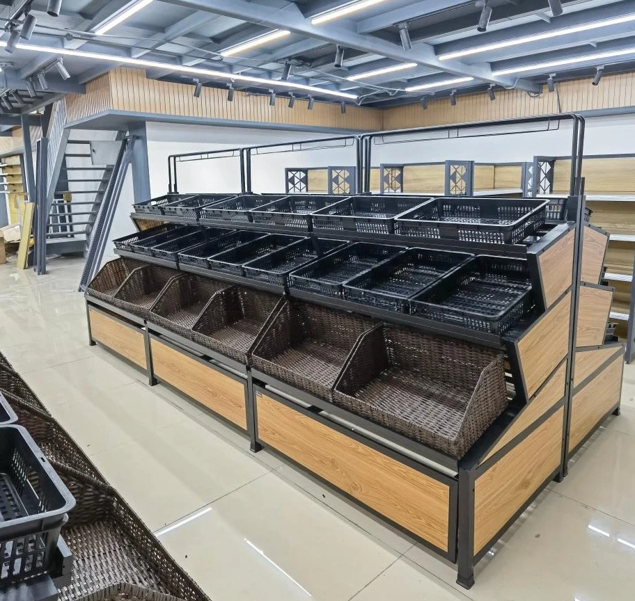 معدات السوبر ماركت، أسعار الفواكه والخضروات مناسبة، سلال معلقة، مع سلال، وحامل عرض الطعام الطازج