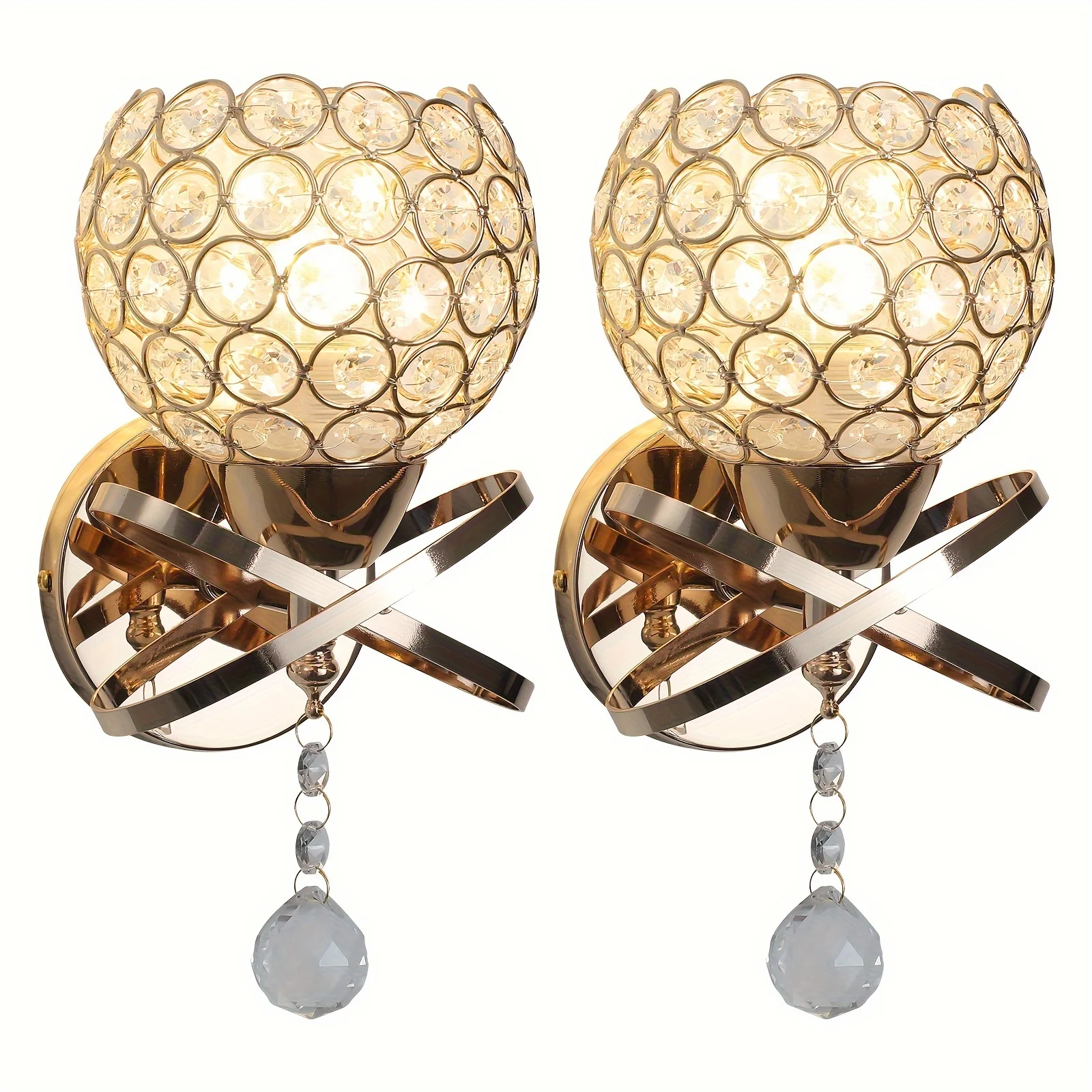 

Vintage Golden Crystal Wall Lamp Set of Two Pieces, Suitable for Living Room Corridor Dual Color Light Source Lighting Fixtures
