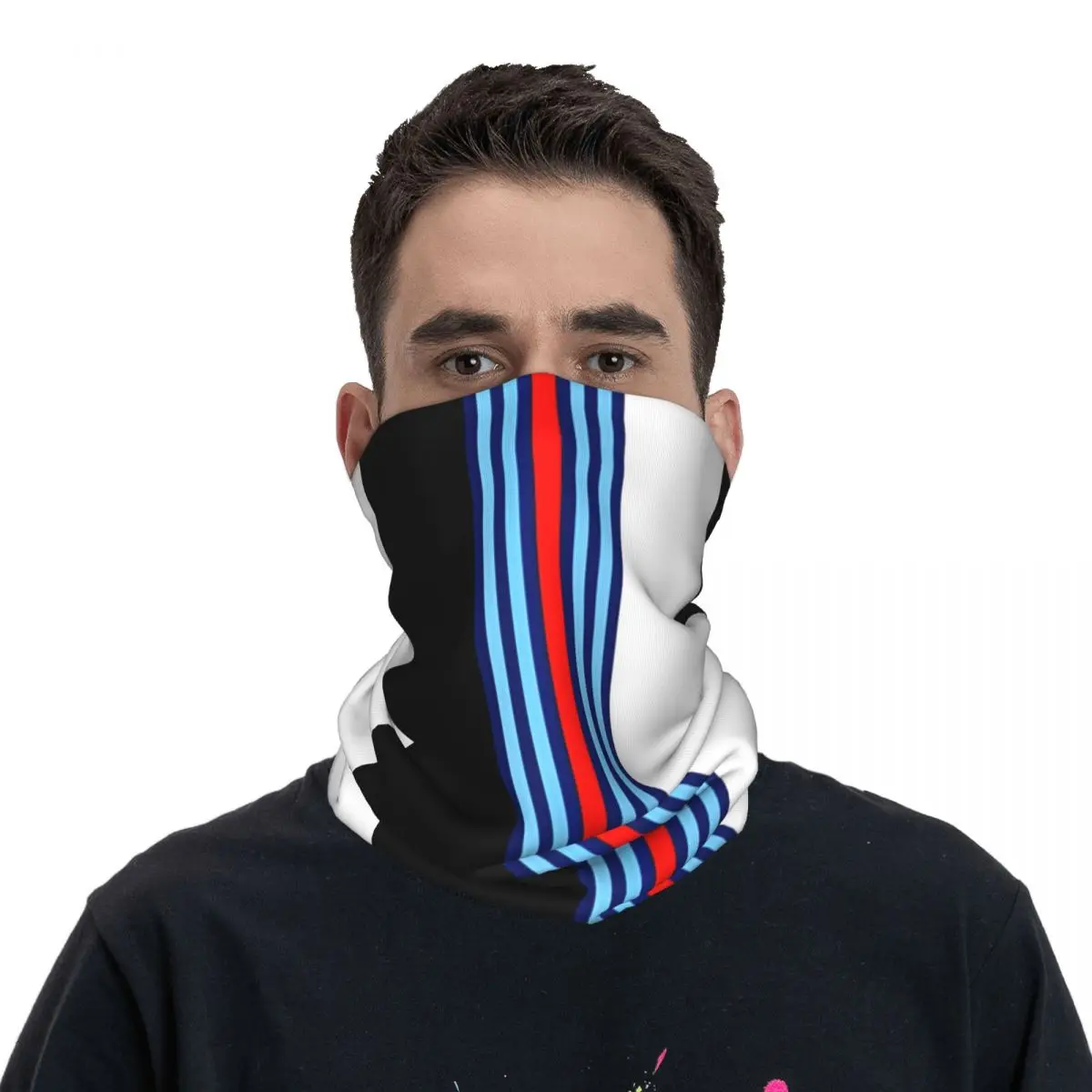 Black White Racing Stripes Motocross Bandana Neck Cover Printed Martini Racing Face Mask Running Unisex Adult Windproof