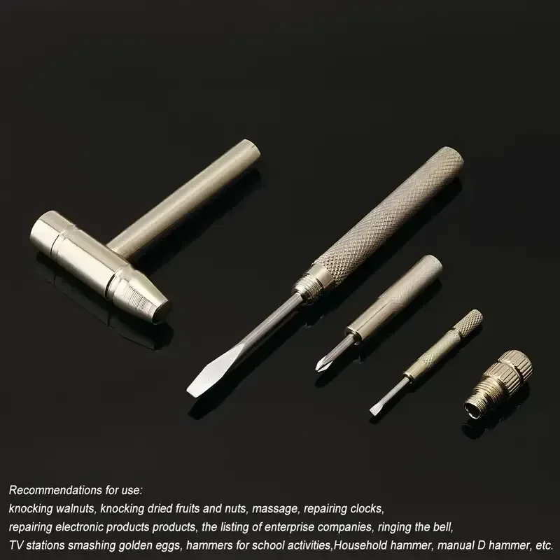 5-In-1 Mini Craft Hammer Screwdriver Set Copper Alloy Gold Detachable Micro Screwdriver Perfect Hand Tool For Diy Projects
