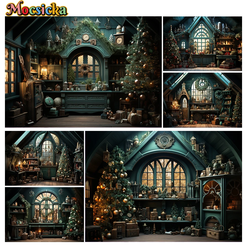 

Mocsicka Winter Christmas Photography Background Xmas Tree Attic Holiday Party Family Kids Portrait Photo Backdrops Studio