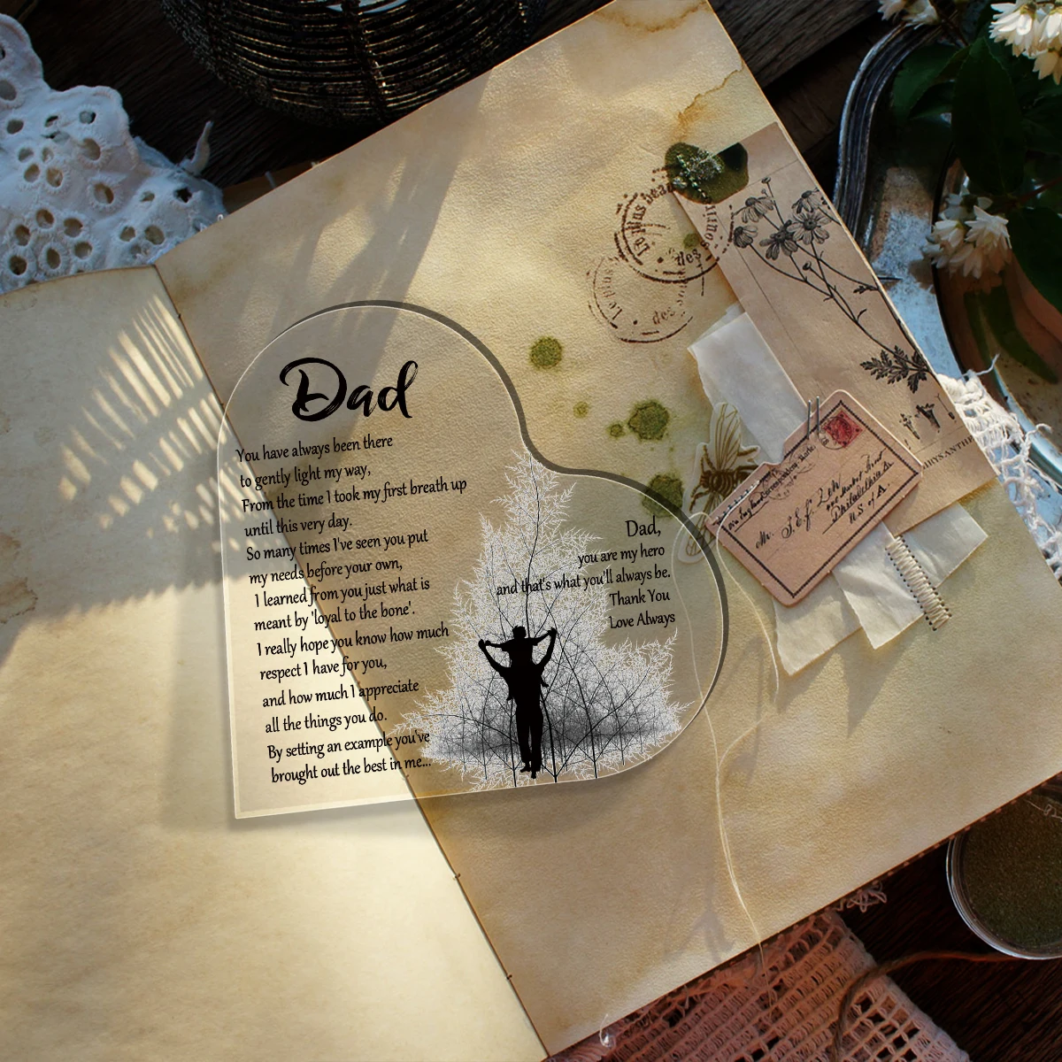 1–3 Stück herzförmige Acrylplakette für Papa, Geburtstag, Vatertag, dankbares Zitat, gesegneter Wunsch, Gedenkstätte, Andenken, Geschenk, Dankeschön, Papa – Detail 7