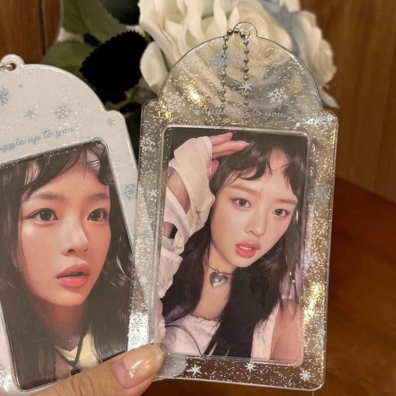 Shiny Transparent Snowflake Card Cover Kpop Photocard Holder Idol Photo Card Holder PVC Bus Card Holder Bag Pendants Sweet Gifts