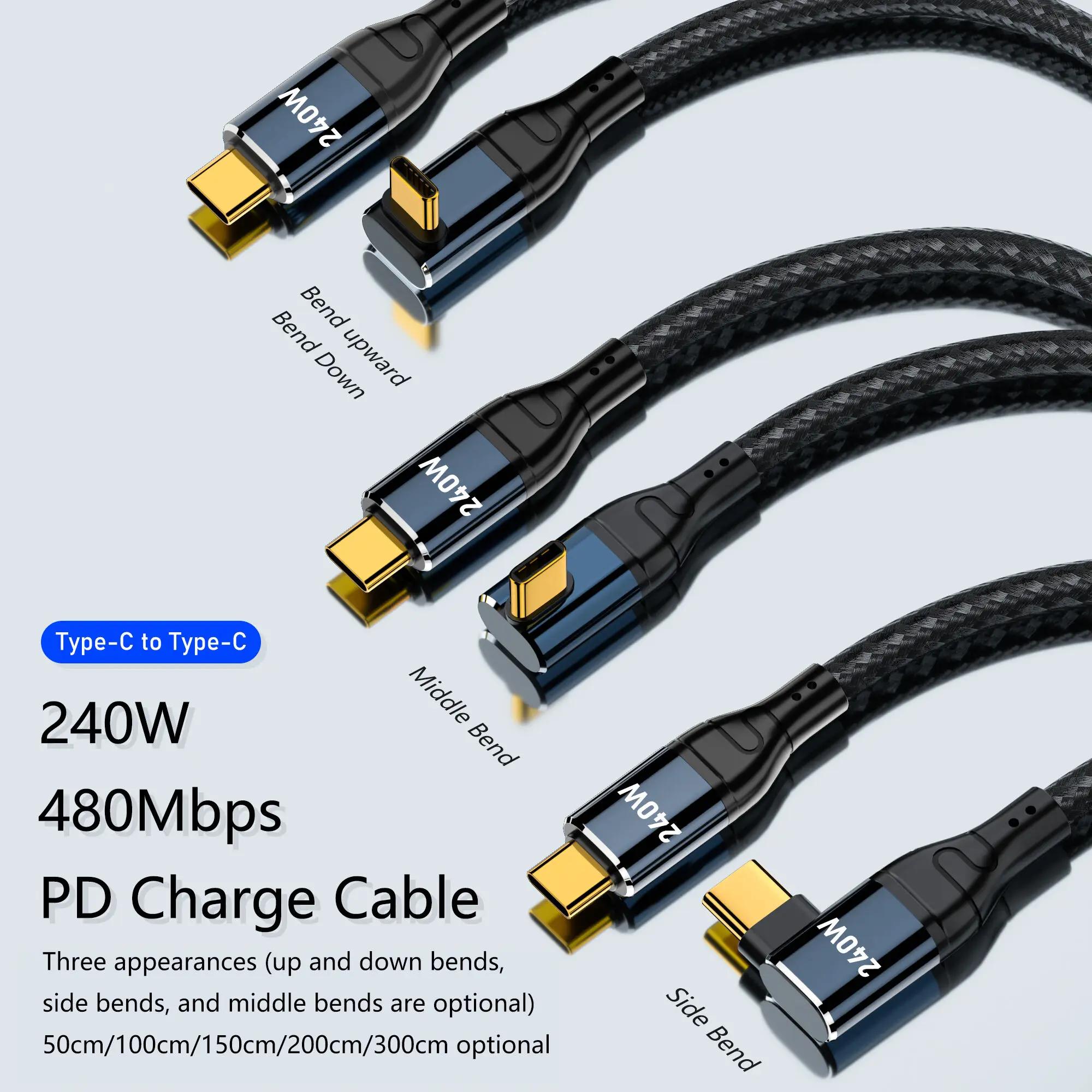 

240W USB Type C To Male Angle Plug AdAptor Cable Support Laptop PD3.1 Fast Charging 5A 48V