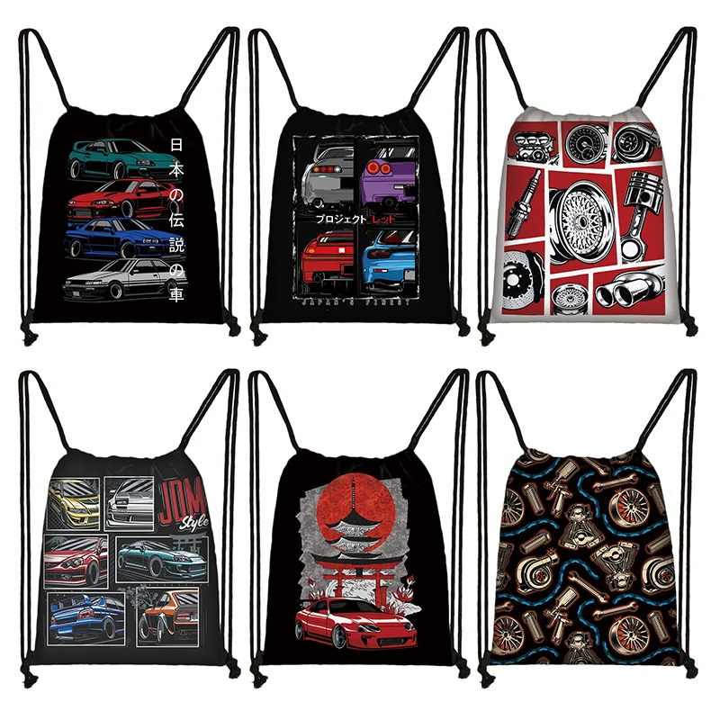 Japan JDM Racing Car Backpack for Men Engine Casual Drawstring Bag Portable Storage Bags for Travel Shoes Holder Gift