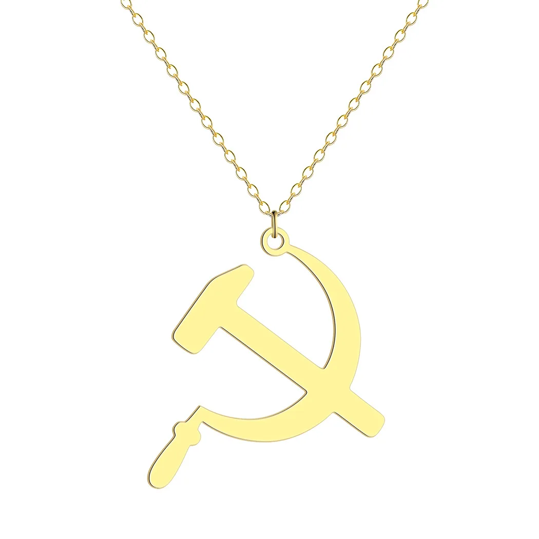 Stainless Steel Hammer And Sickle Pendant Necklace Women Men Worker Farmer Comintern Sign Jewelry Soviet Union Flag Necklaces