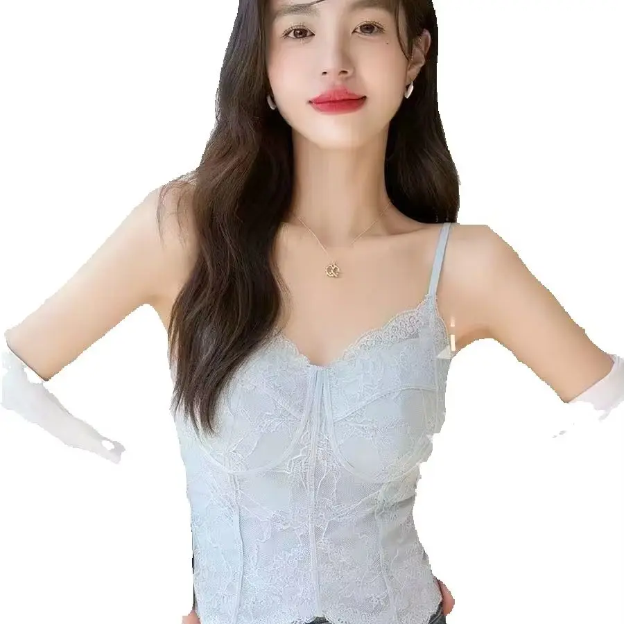 Sexy KUCLUT Pure Desire Lace Camisole With Built In Bra Pad Slim Backless Tank Top For Daily Streetwear Party Basic Layer Top