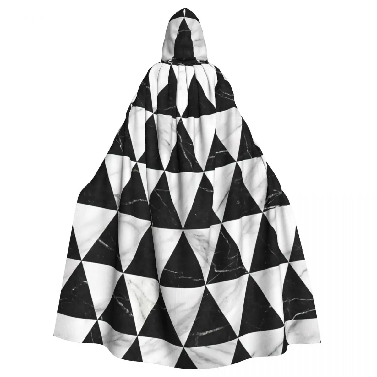 

Marble Triangle Pattern - Black And White Hooded Cloak Halloween Party Cosplay Woman Men Adult Long Witchcraft Robe Hood