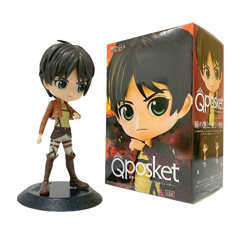 Anime Attack On Titan Figures Levi Ackerman Eren Figure Shingeki No Kyojin Q Posket Big Head Soldier Levi Ornaments Model Toys