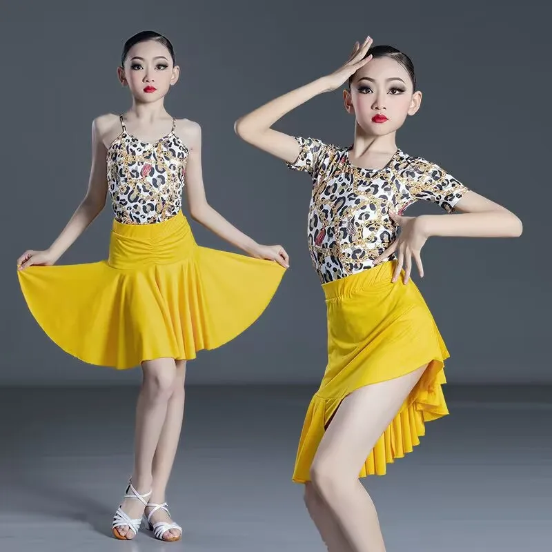 2024 New Kids Latin Dance Dress for Competition Girls Leopard Cha-cha  Tanggo Ballroom Dancing Dresses Sexy Salsa Dancewear