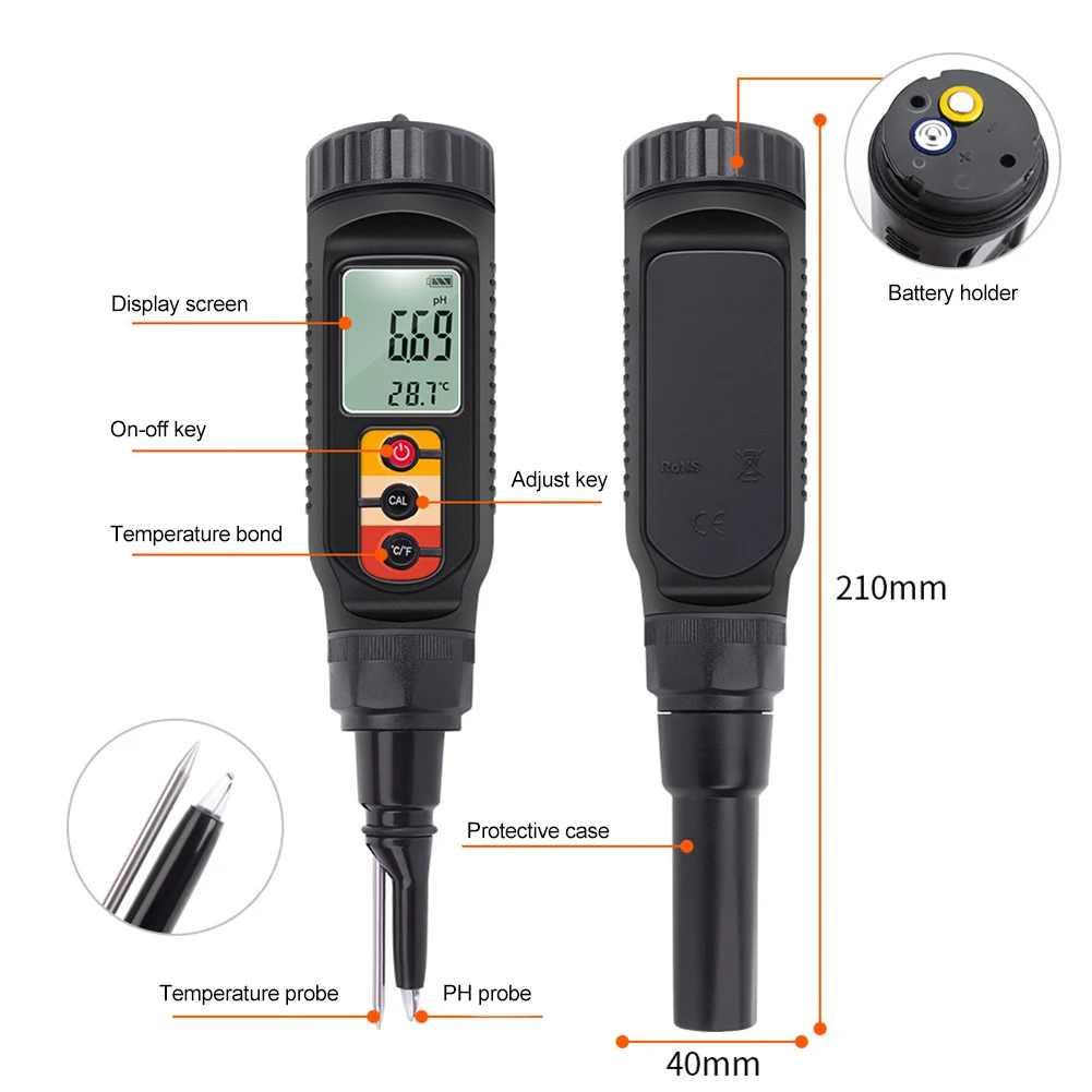 Food Tester Food PH Value Tester Weight 97g Soil PH Tester Large Display Screen Lightweight 97g Protective Cover Included