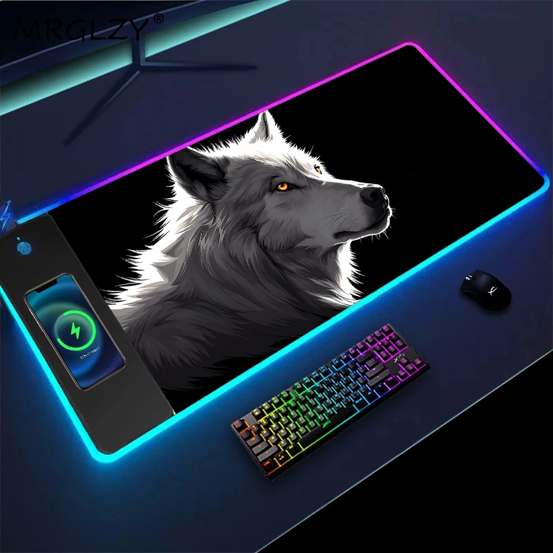 

Mouse Pad Wireless Charging Professional Speed Mousepad Geometric Wolf Gaming Accessories Desk Pad Rug Gamer Keyboards Desk Mat