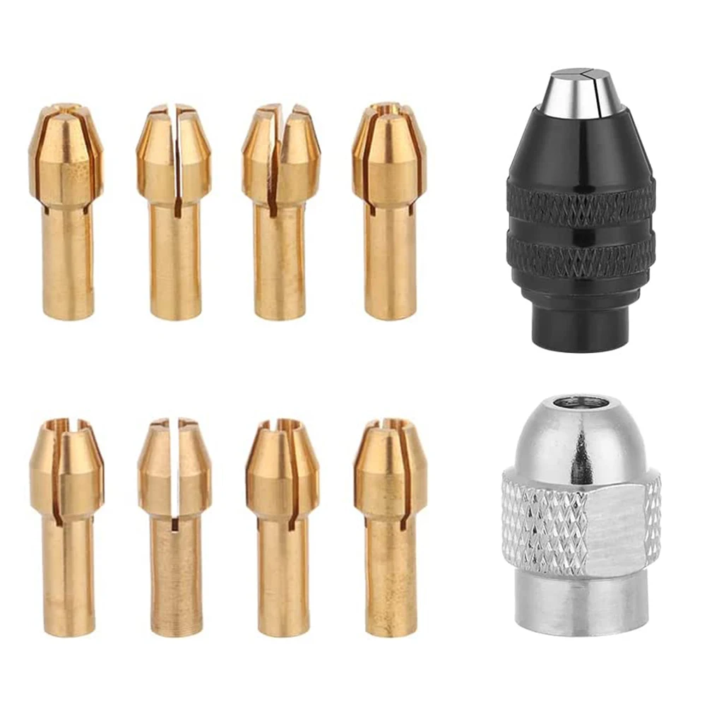 Conjunto de mandril de broca rotativa, 10 peças de pinça de broca de latão para ferramentas rotativas com design de três mandíbulas e recursos fáceis de usar