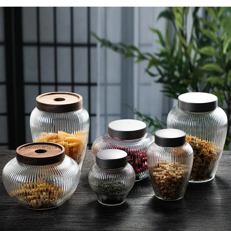 

Thickened Glass Tea Jar Sealed Storage Box Household Large Wooden Lid Snack Moisture-proof Simple Coffee Bean