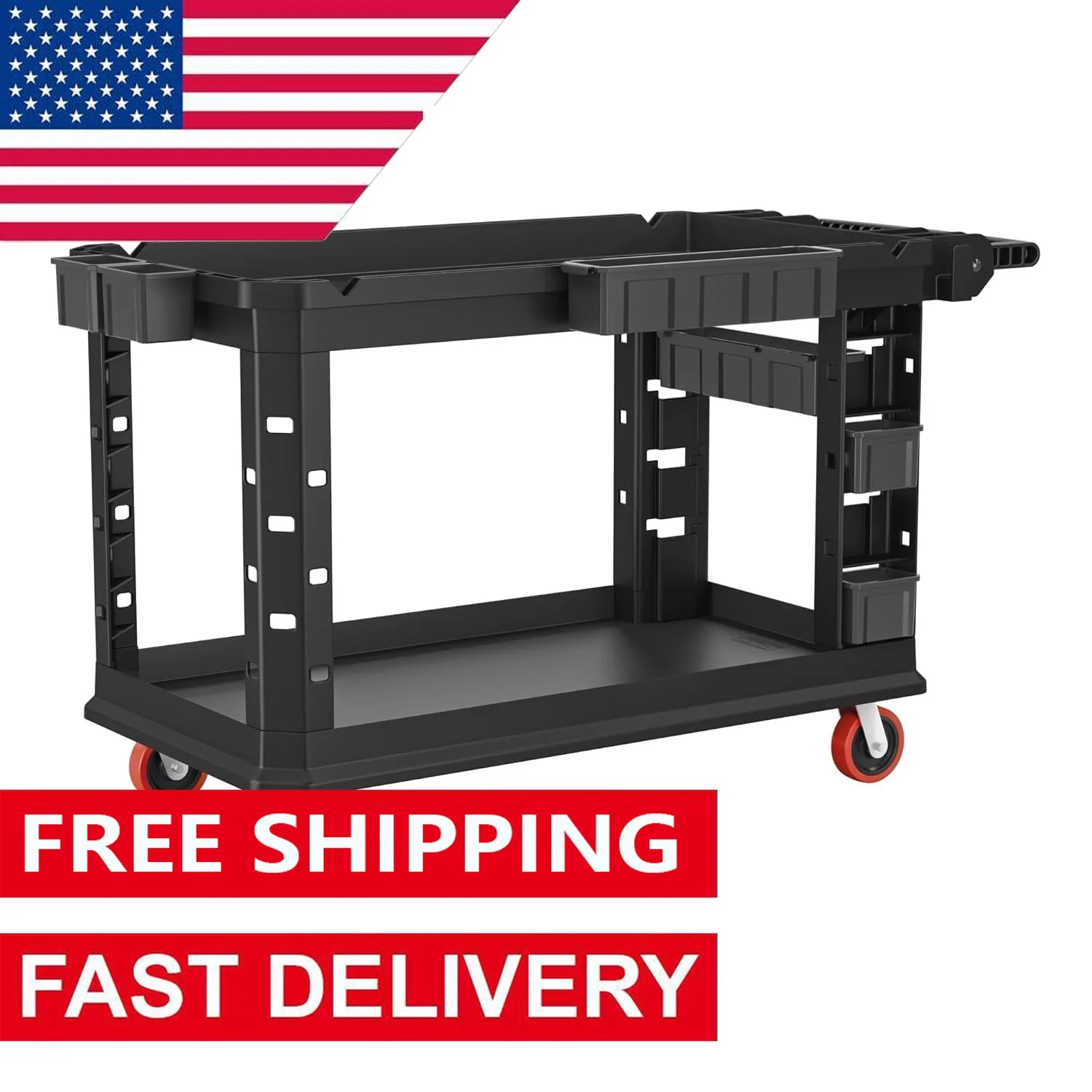 

26" x 54" Heavy Duty Plus Rolling Utility Cart with Non-Marking Wheels,Impact-Absorbing Caster Mounts,Smooth Shelf Tray Surfaces