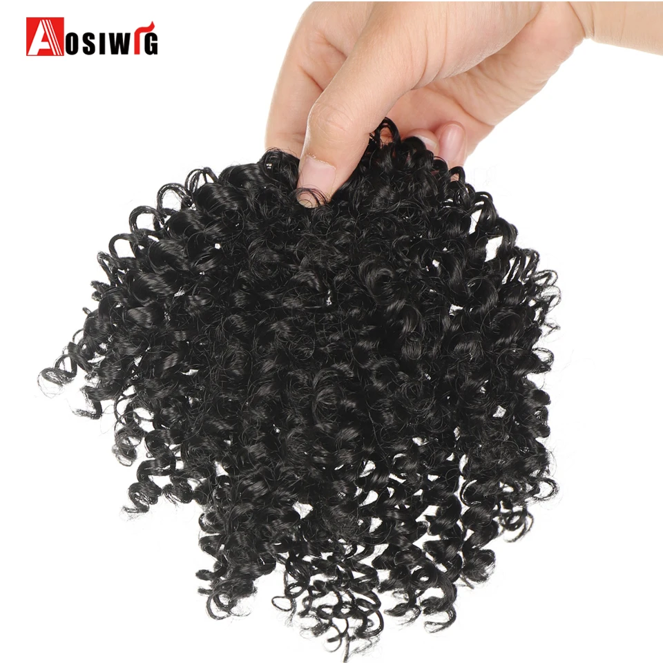 Synthetic Hair Bun Afro Kinky Short Curly Chignon Hairpieces For Women Black Elastic Rubber Band Hair Extensions