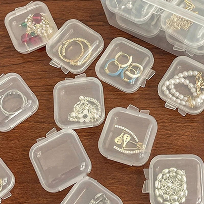 10Pieces/set Mini Square Storage Containers Box Clear Earplugs Storage Holder for Tiny Bead Jewelry Plastic Earring Box