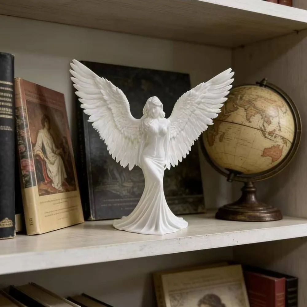 3D Relief Luxury Angel Goddess Figurine,Pure White WingsDesktop Ornament,Decorations,Centerpieces,Party Supplies,Peace Blessings