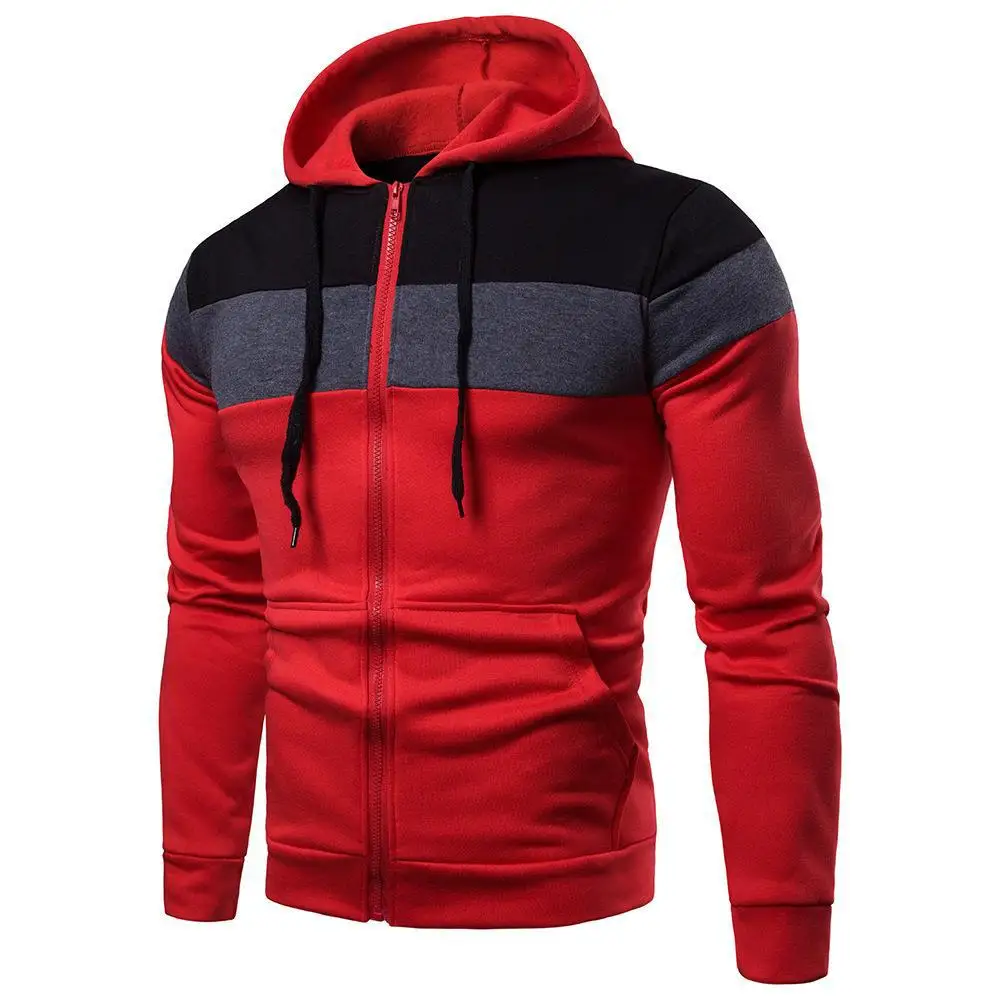 New Men's Zip-Up Color Block Hoodie with Casual Stylish & Durable Fall/Winter Top Raglan Sleeves Hoodies Sweatshirt Male