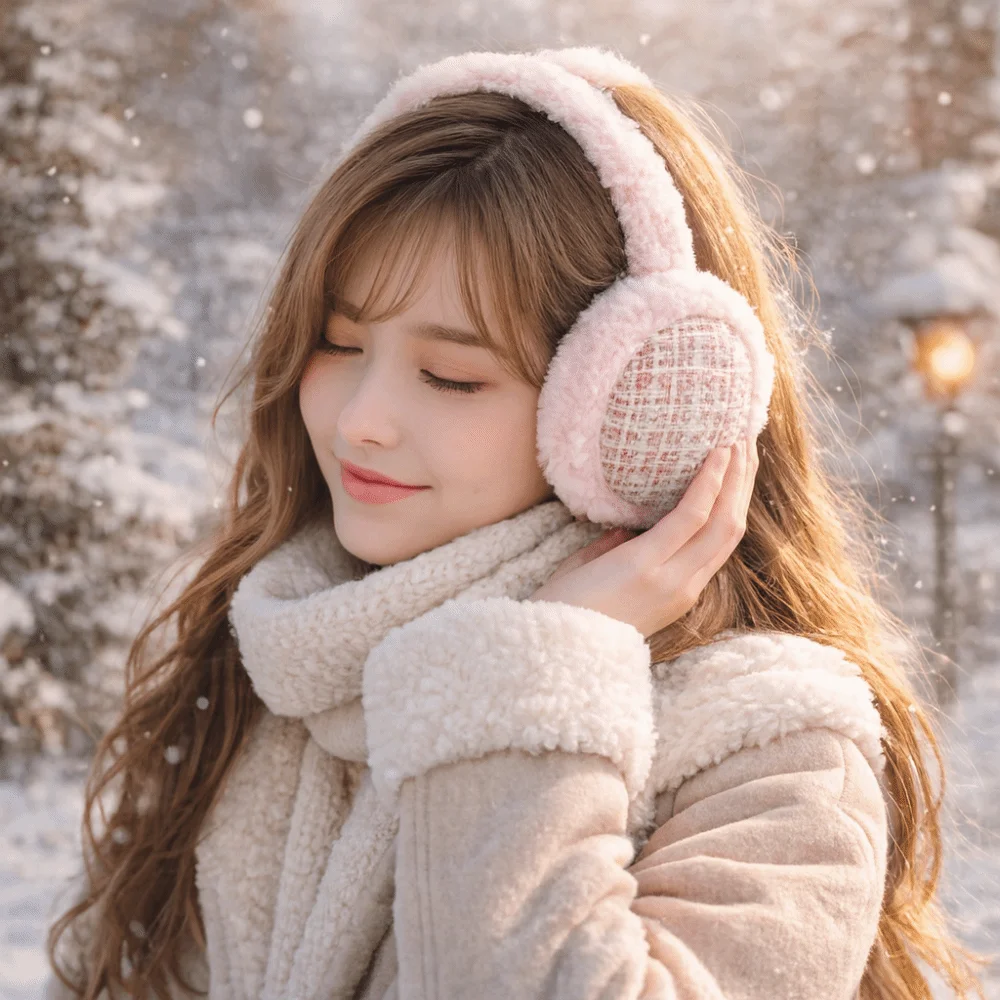 

Fashion Solid Color Winter Warm Earmuffs Windproof Foldable Ear Cover Soft Korean Style Winter Thicken Earflap Women