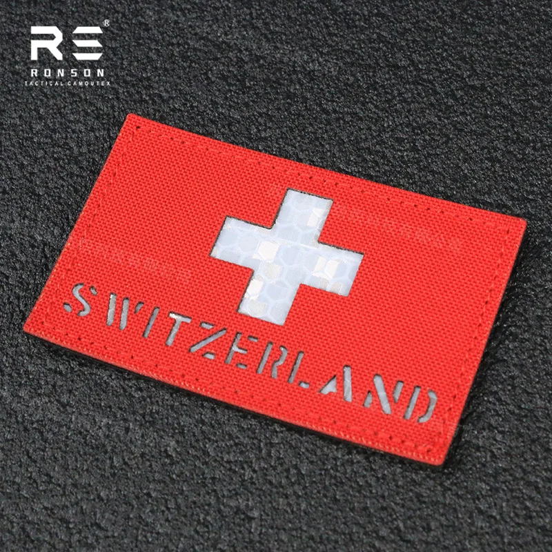 Switzerland Camouflage Flag Patch Laser Cut Reflective NIR IRR Patches for Tactical Gear Equipment Customize Colors and Sizes