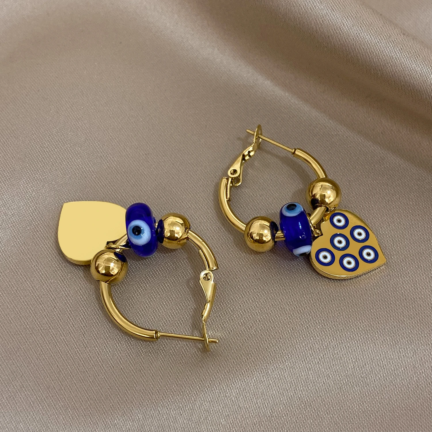FLASHBUY Stainless Steel Turkish Devil Eye Heart Pendant Earrings For Women Fashion Ear Buckle Waterproof Jewelry