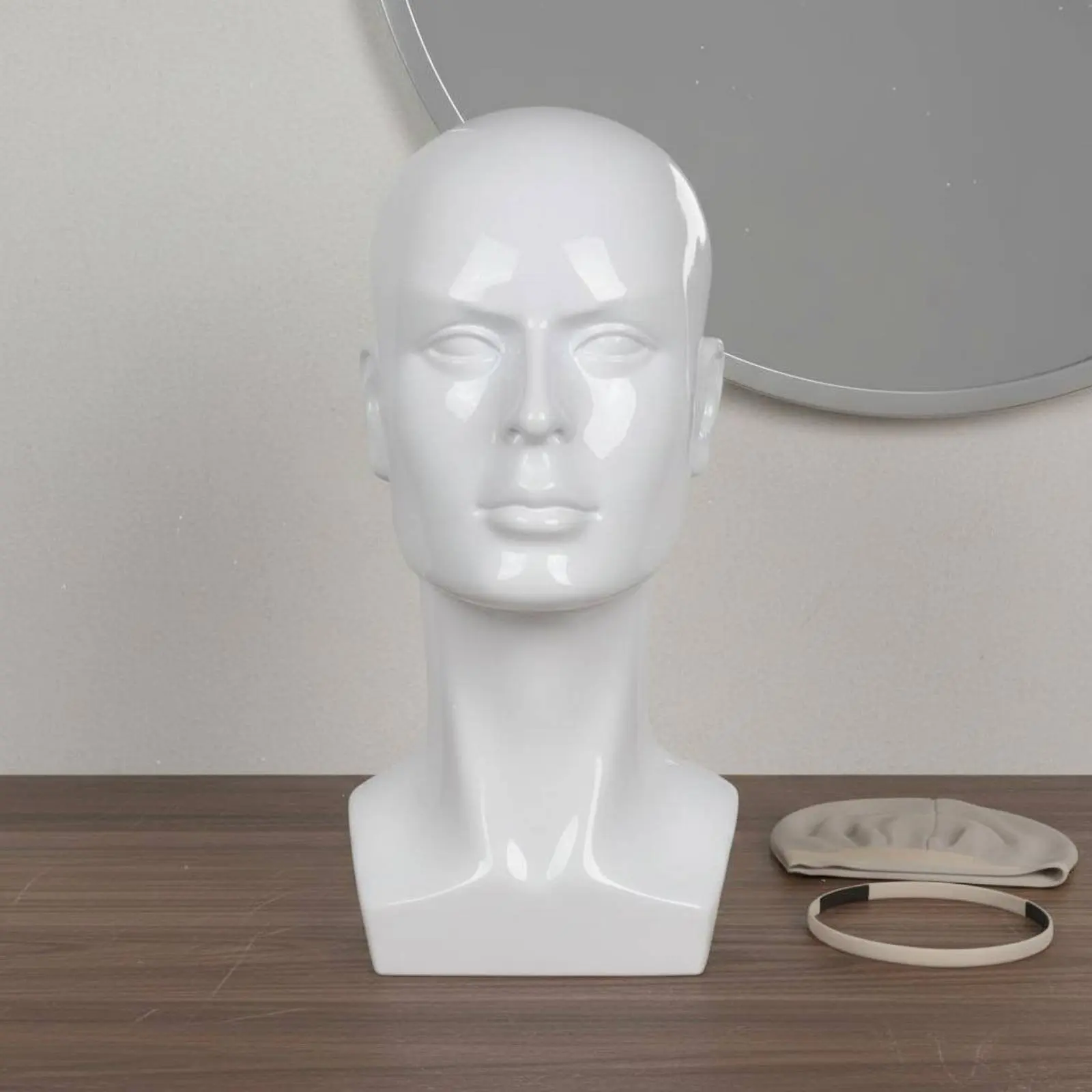 Male Mannequin Head Realistic Features Bald Display Head Hairpiece Display Stand Makeup Practice for Commerce Display, Salon