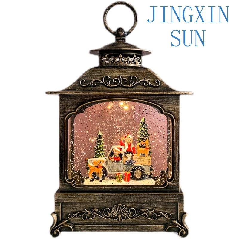 Santa Snowman Wind Lamp Music box ornaments floating Snow Crystal Ball Children Christmas gifts