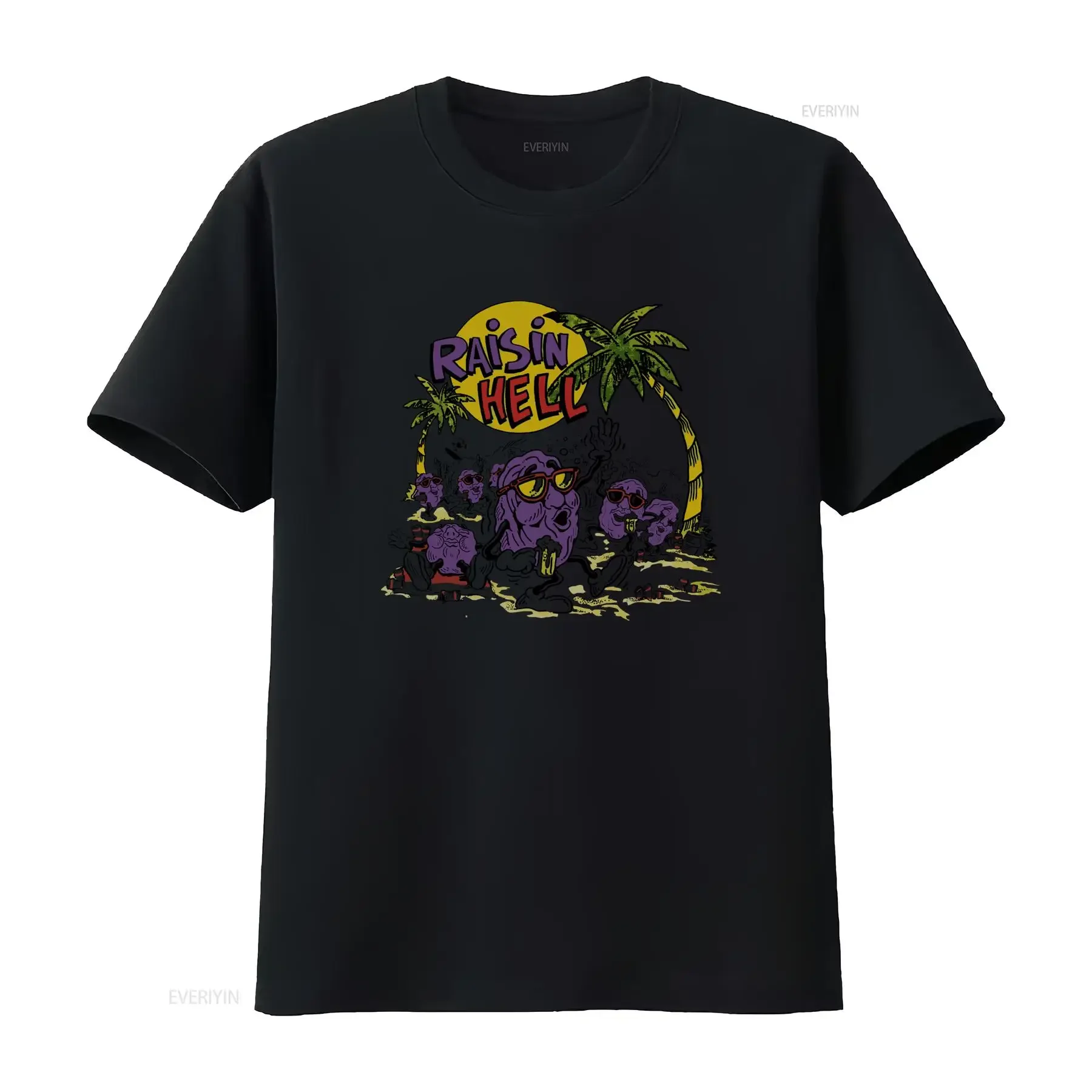 Rare The California Raisins Raisin Hell Cotton White Men's T Shirt with Cool Palm Tree and Moon Design vintage Washed