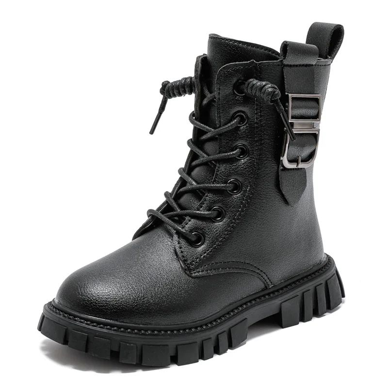 Botines antideslizantes para niños y niñas, botas gruesas de cuero para exteriores, a la moda, para otoño e invierno, J158