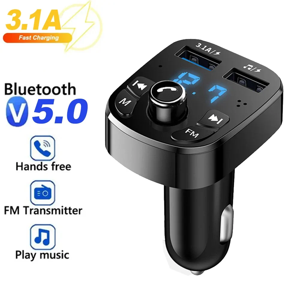 Hands-free Bluetooth 5.0 MP3 Car Charger FM Transmitter Wireless Dual Equipped Player Bluetooth LED Display Dual USB Car Charger