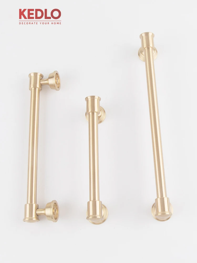 KEDLO Massiver Messinggriff, modern, schlicht, luxuriös, gebürstetes Messing, goldfarben, für Küchenschrank- und Schubladentüren – Detail 5
