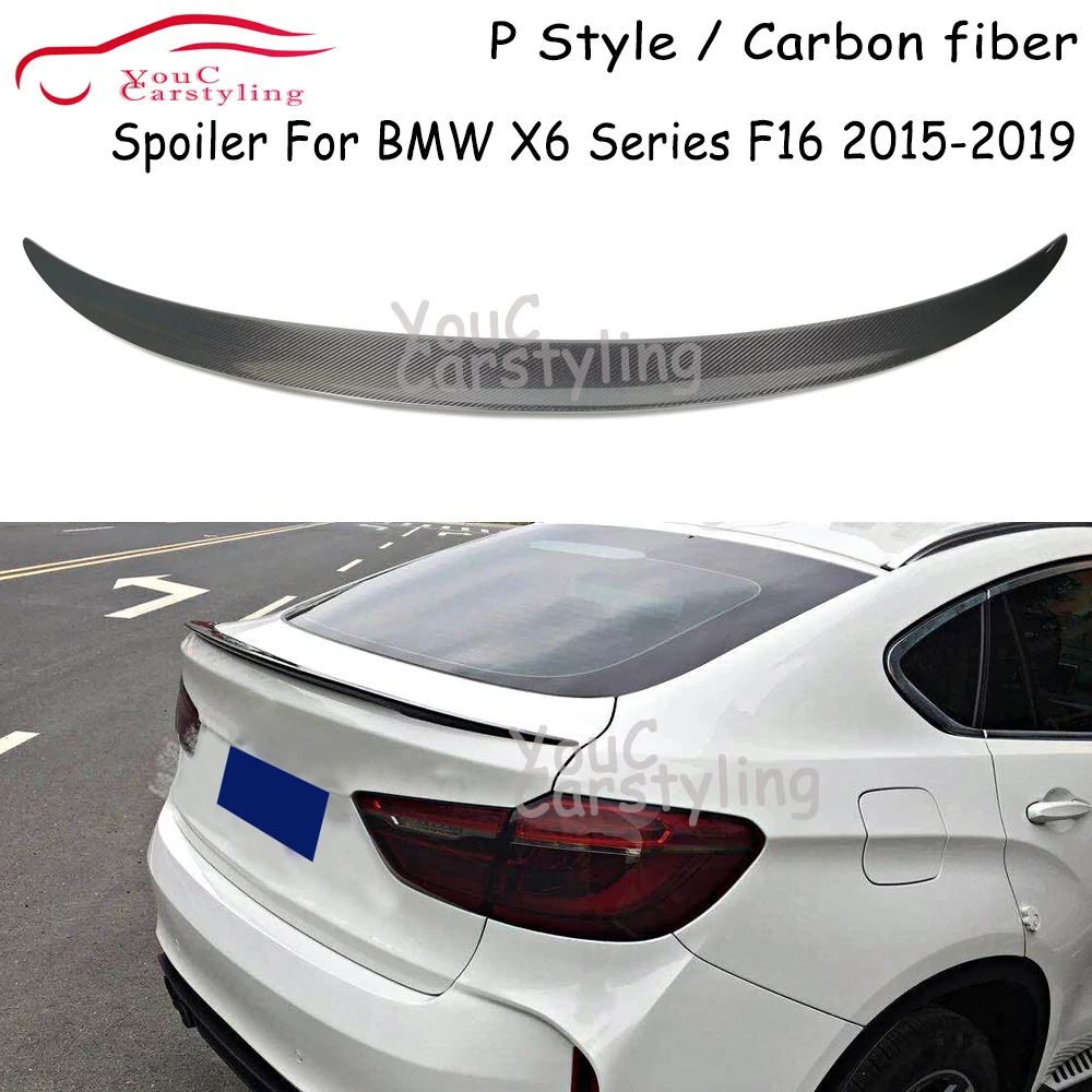F16 P Style Real Carbon Fiber Rear Spoiler For BMW X6 Series F16 SUV Trunk Boot Lip Tail Wing 2008-2014