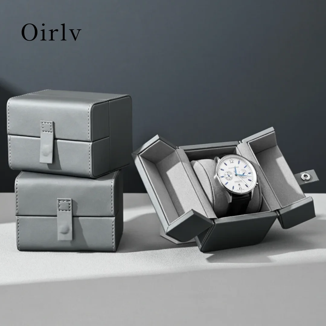 Premium Grey Leather Watch Box Soft Velvet Lining, Sleek Minimalist Design Perfect for Daily Use & Gift-Giving to Showcase Watch