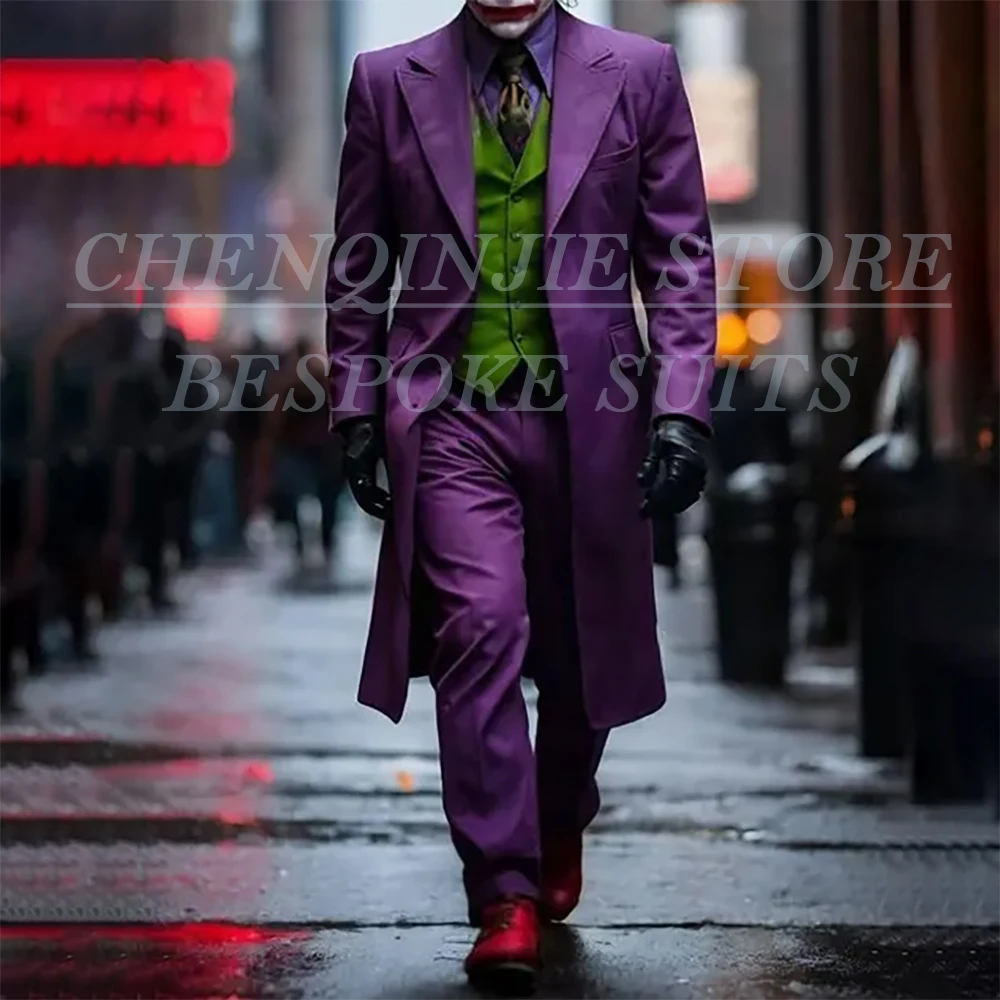 

Elegant Men's Suits Luxury Single Breasted Peak Lapel Long Blazer High Quality 3 Piece Jacket Pants Vest For Evening Party