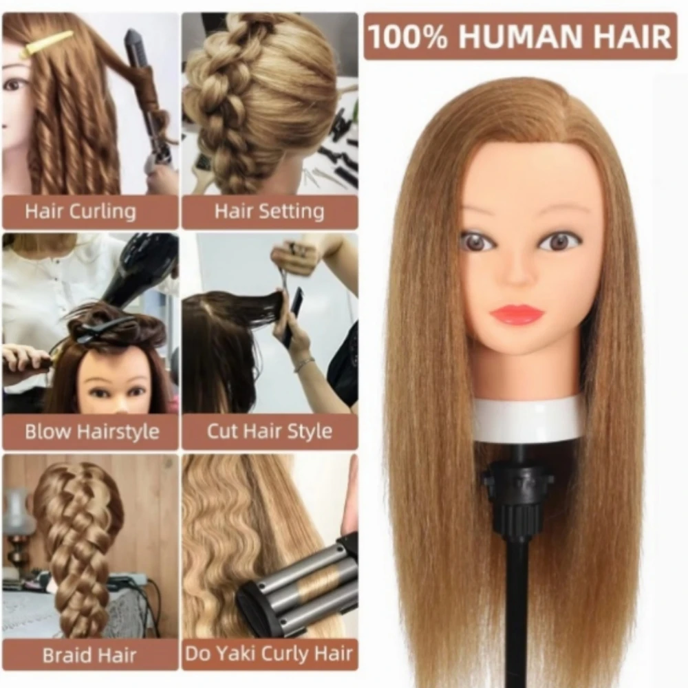 

Манекен-голова 16 дюймов с 100% натуральными волосами для парикмахеров и косметологов, для обучения и практики укладки