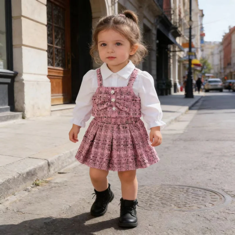 

Spring and Autumn Girls' Outfits, Korean Style Baby Girl Two-Piece Set, Stylish Princess Dress for Infants, Wholesale Children's