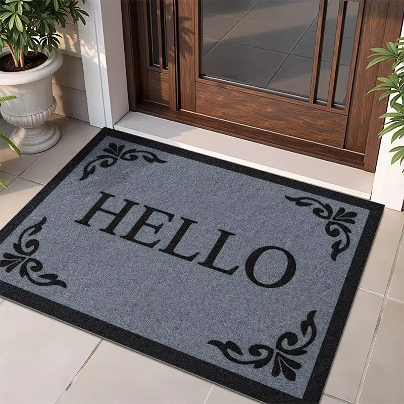 VIKAMA Simple Hello Geometric Doormat for Patio Front Door Hallway, Stain Resistant & Machine Washable, Home Entrance Rug