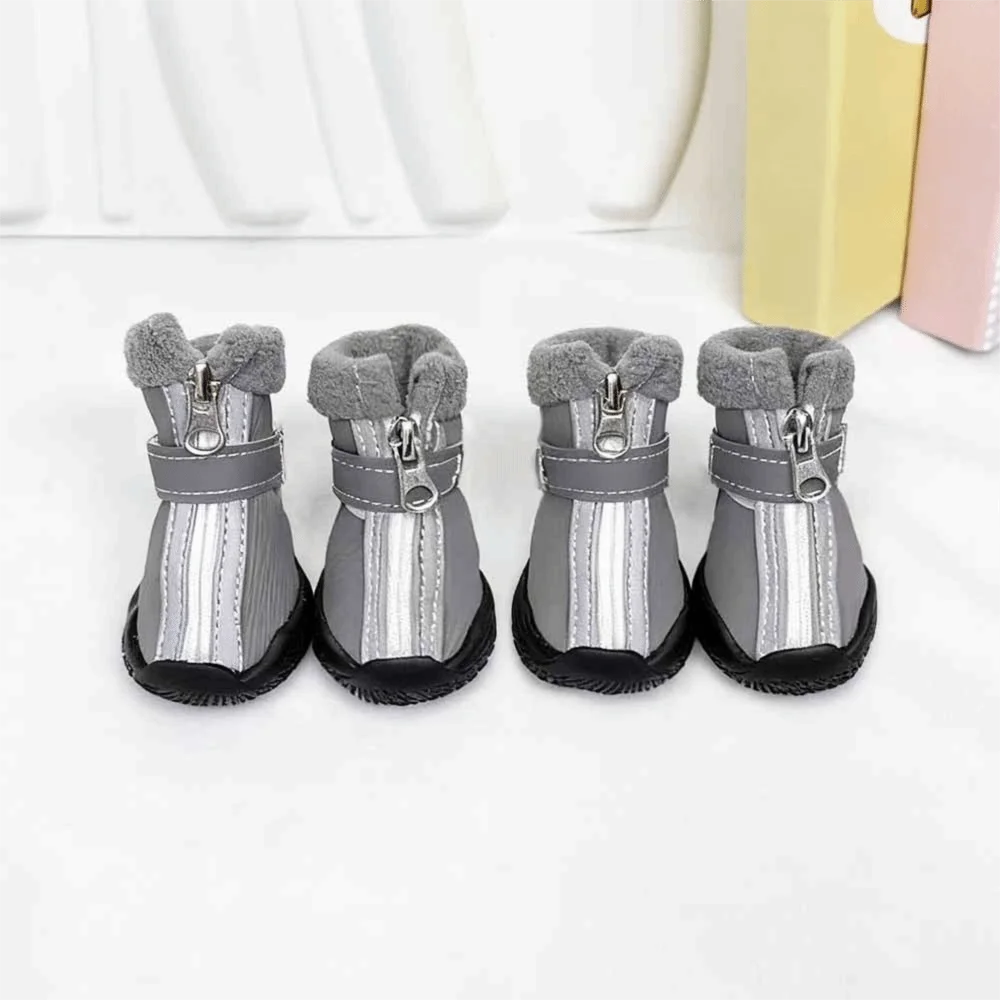 

4pcs/set Wear Resistant Warm Winter Dog Shoes Waterproof Plush Pet Snow Boots Thickened Reflective Dog Footwear Adventure