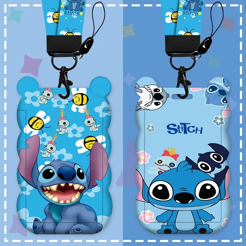 Porta carte Disney Stitch per carte Metro per autobus di controllo accessi con tracolla lunga con cordino per protezione dell'identità della scuola materna