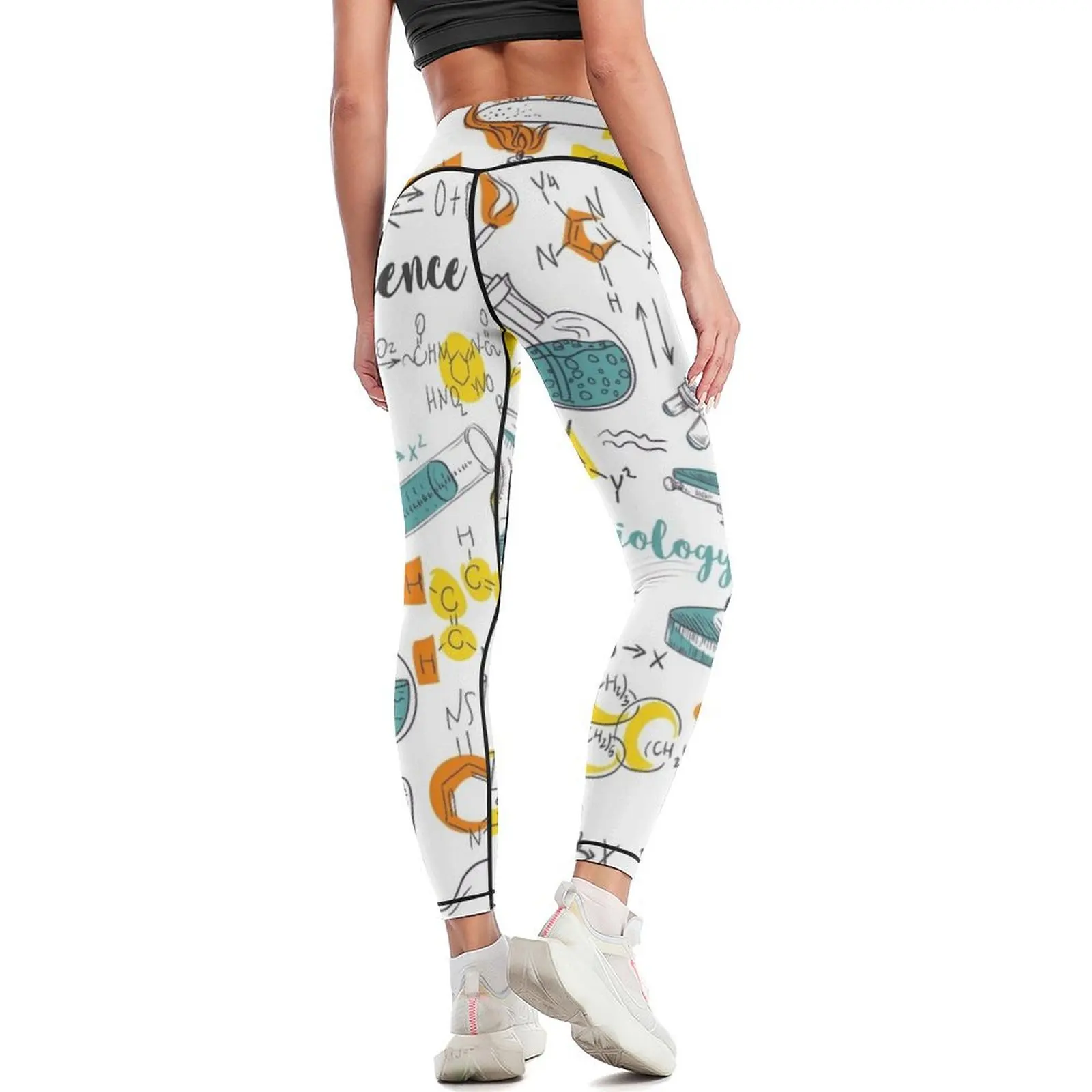 Leggings push up pour femmes, motif pilotes vintage, laboratoire de chimie ancien avec microscope, tubes et leggings érotiques