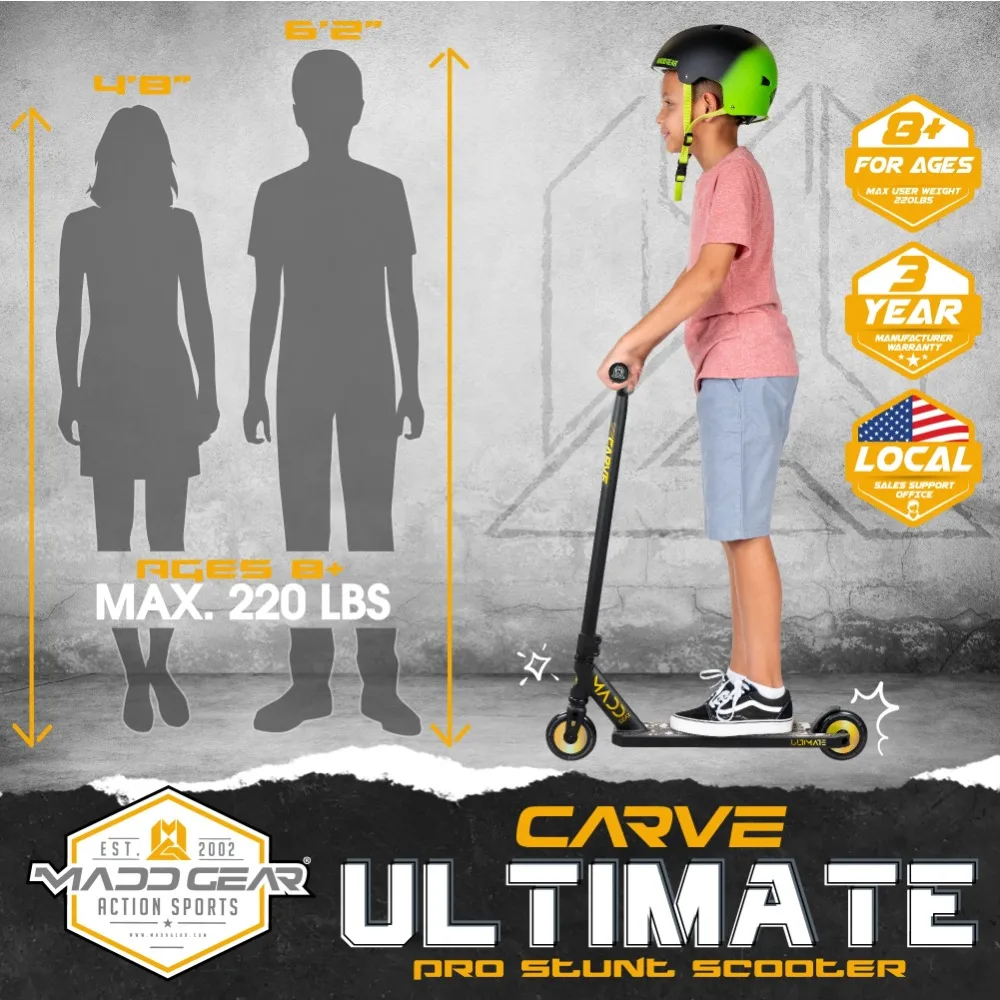 2024 Madd Gear Carve Ultimate Complete Pro Scooter for Kids 8 Years & up Beginner to Intermediate Stunts Skatepark