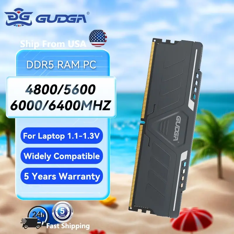 

GUDGA DDR5 Desktop Memory RAM 8GB 16GB 4800MHz 6400MHz DIMM with Aluminum Heatsink for Desktop Computer PC