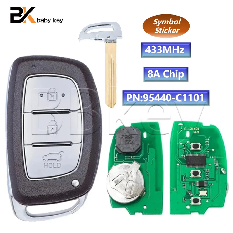 PN:95440-C1101 for Hyundai Sonata 2014 2015 2016 2017 433MHz 8A Chip 3 Buttons  Keyless Go Smart Remote Car Key