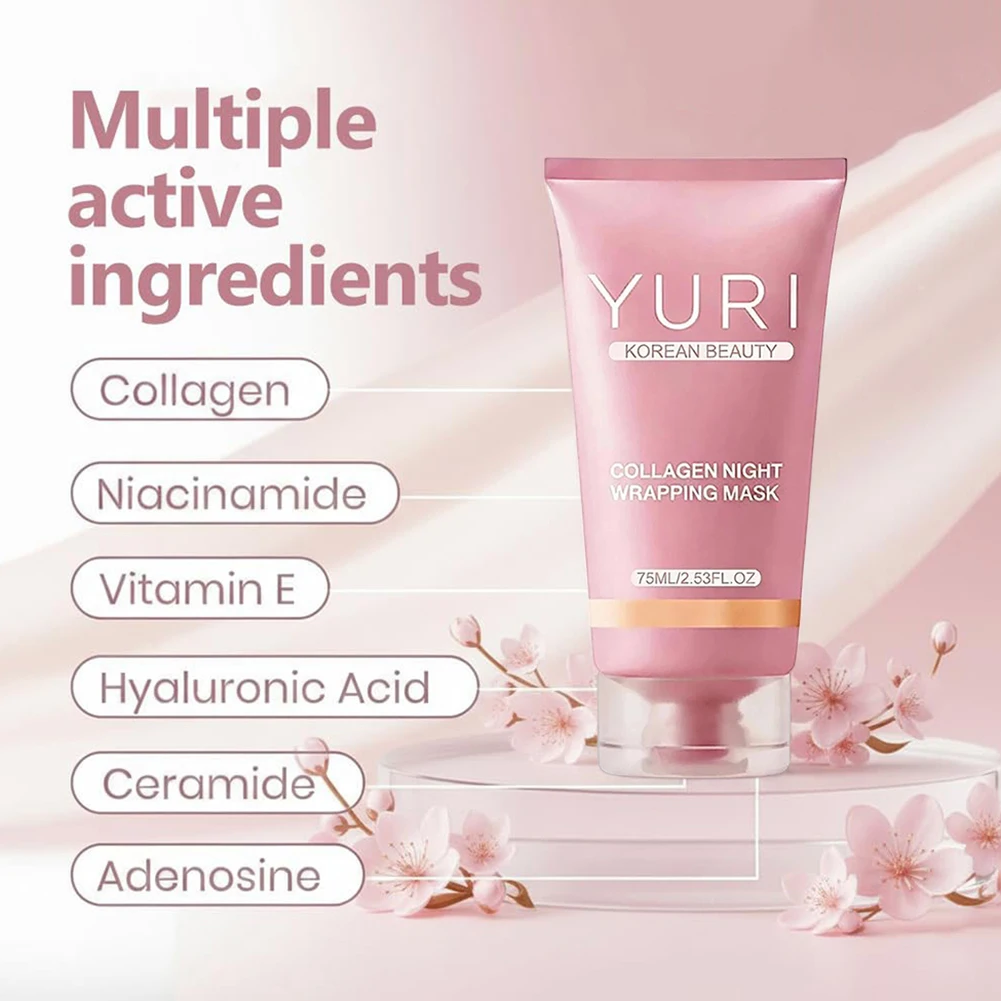 75ml Collagen Mask, Overnight Wrapping Peel Off Facial Mask, Hydrating Collagen Night Peel Off Face Mask Skin Care Overnight