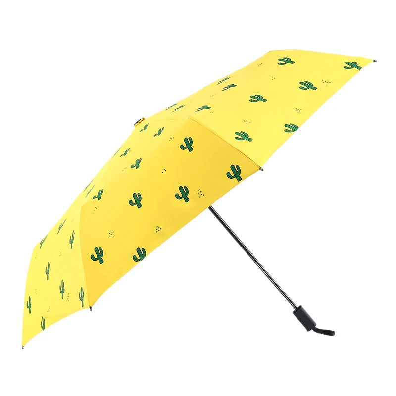 Sunscreen Waterproof Sunny Rainy Umbrella Cute Stylish Cactus Pattern Outdoor Umbrella Household Daily Supplies Yellow