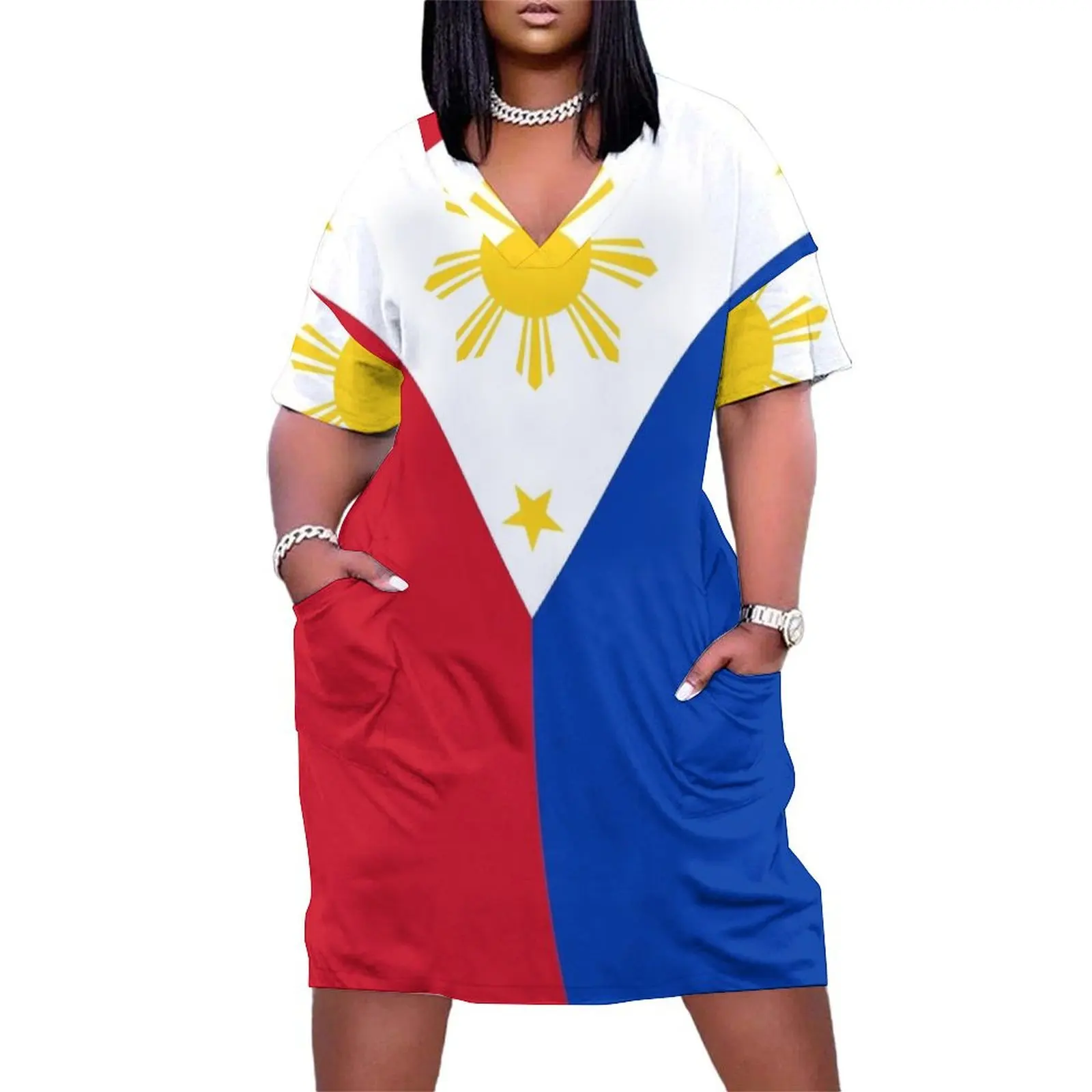 

Philippine Flag Loose Pocket Dress ladies dresses for women 2025 dress women summer loose summer dress party dresses woman